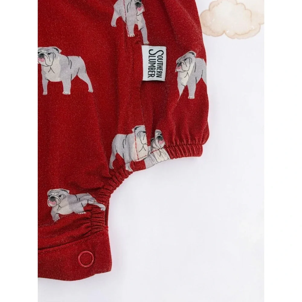 Southern Slumber Bulldog Bamboo Viscose Bubble Romper Red 6-12M